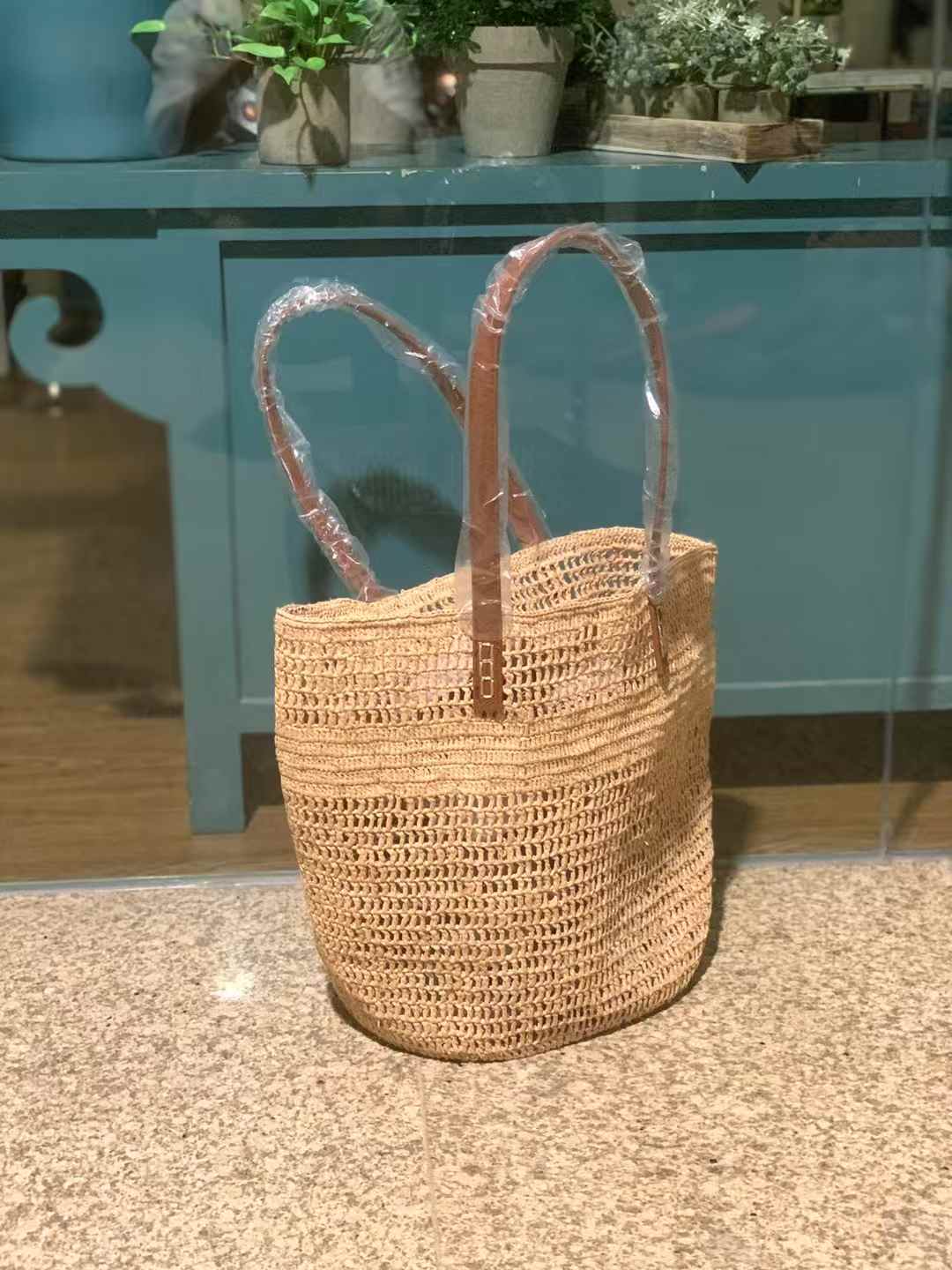 Chong Raffia Tote With Leather Straps