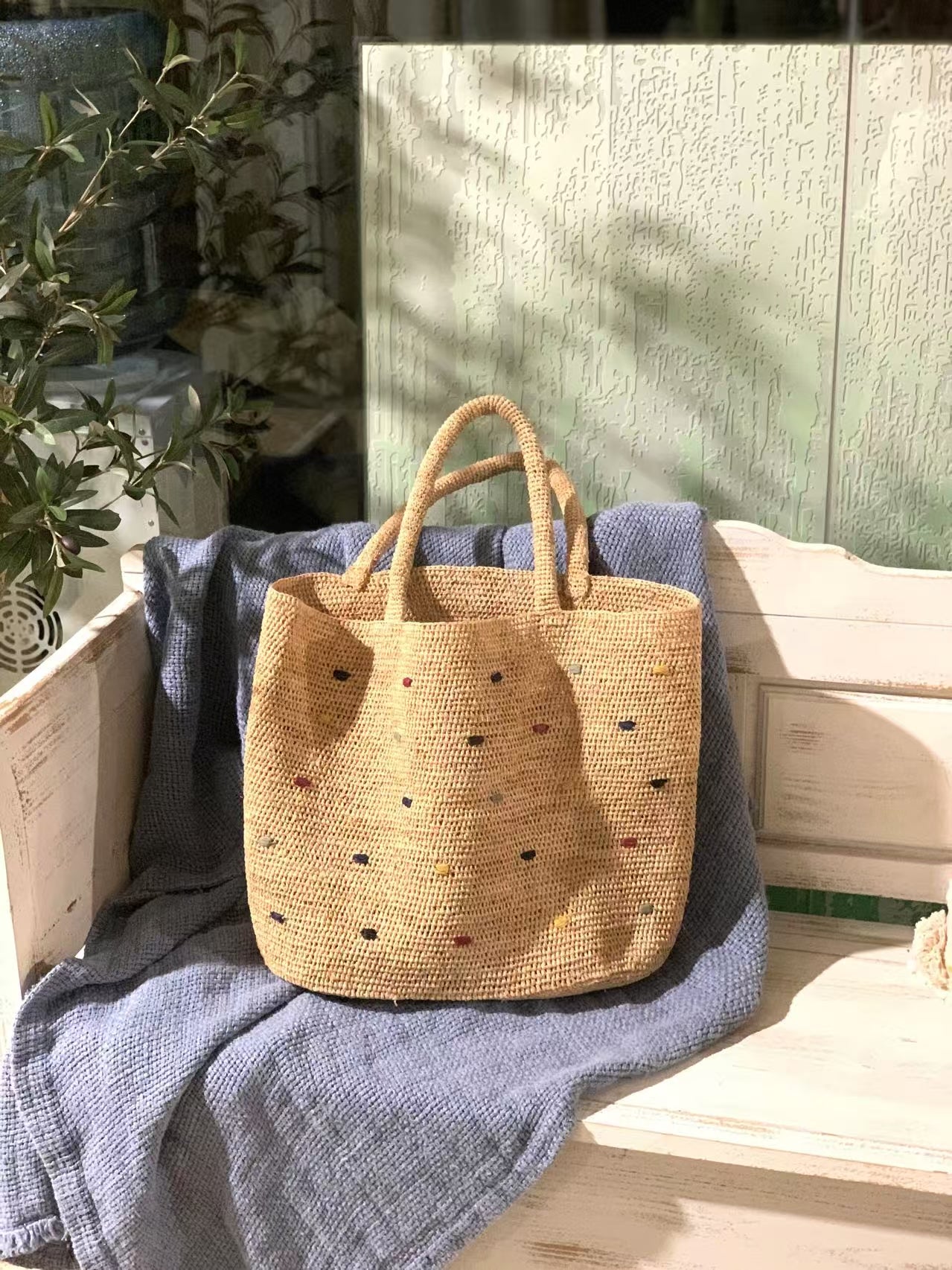 Starry Raffia Bag Woven Handle