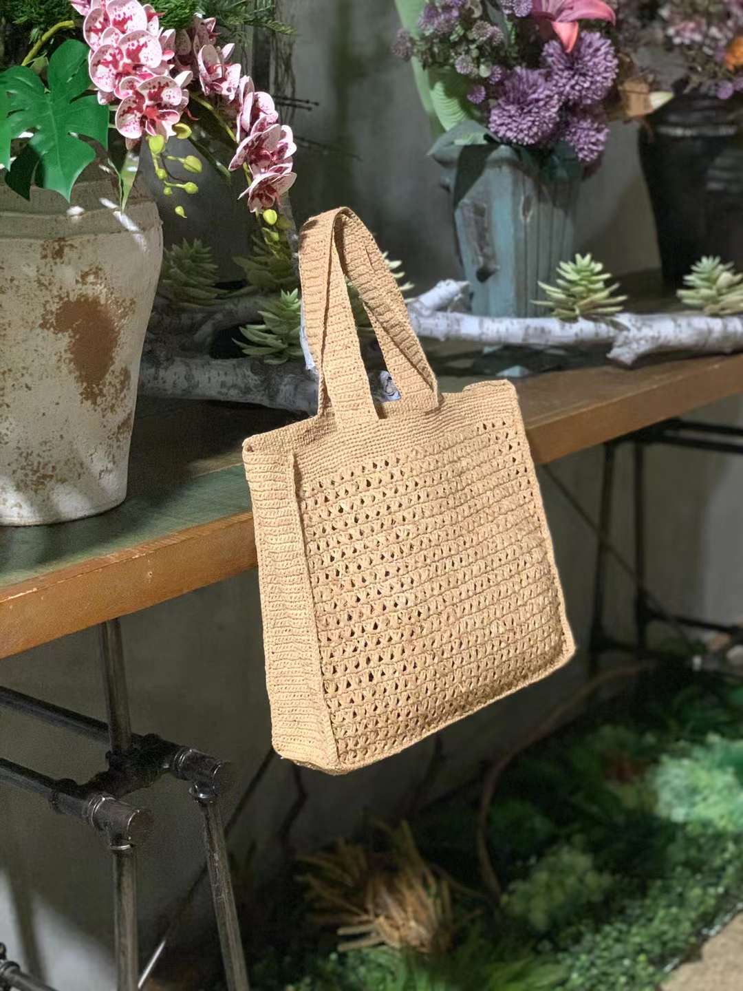 Hand Crochet Straw Tote Bag
