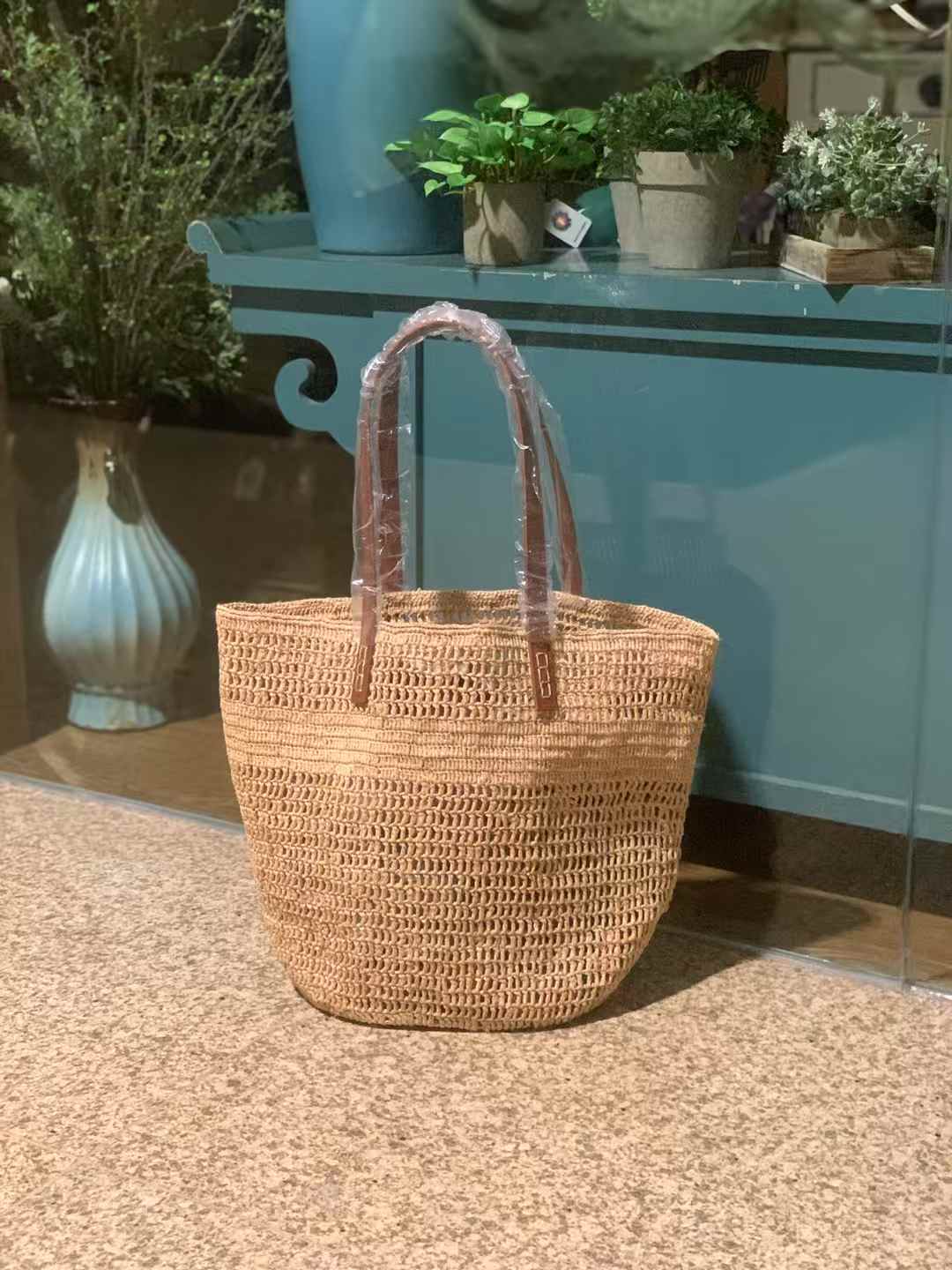 Chong Raffia Tote With Leather Straps