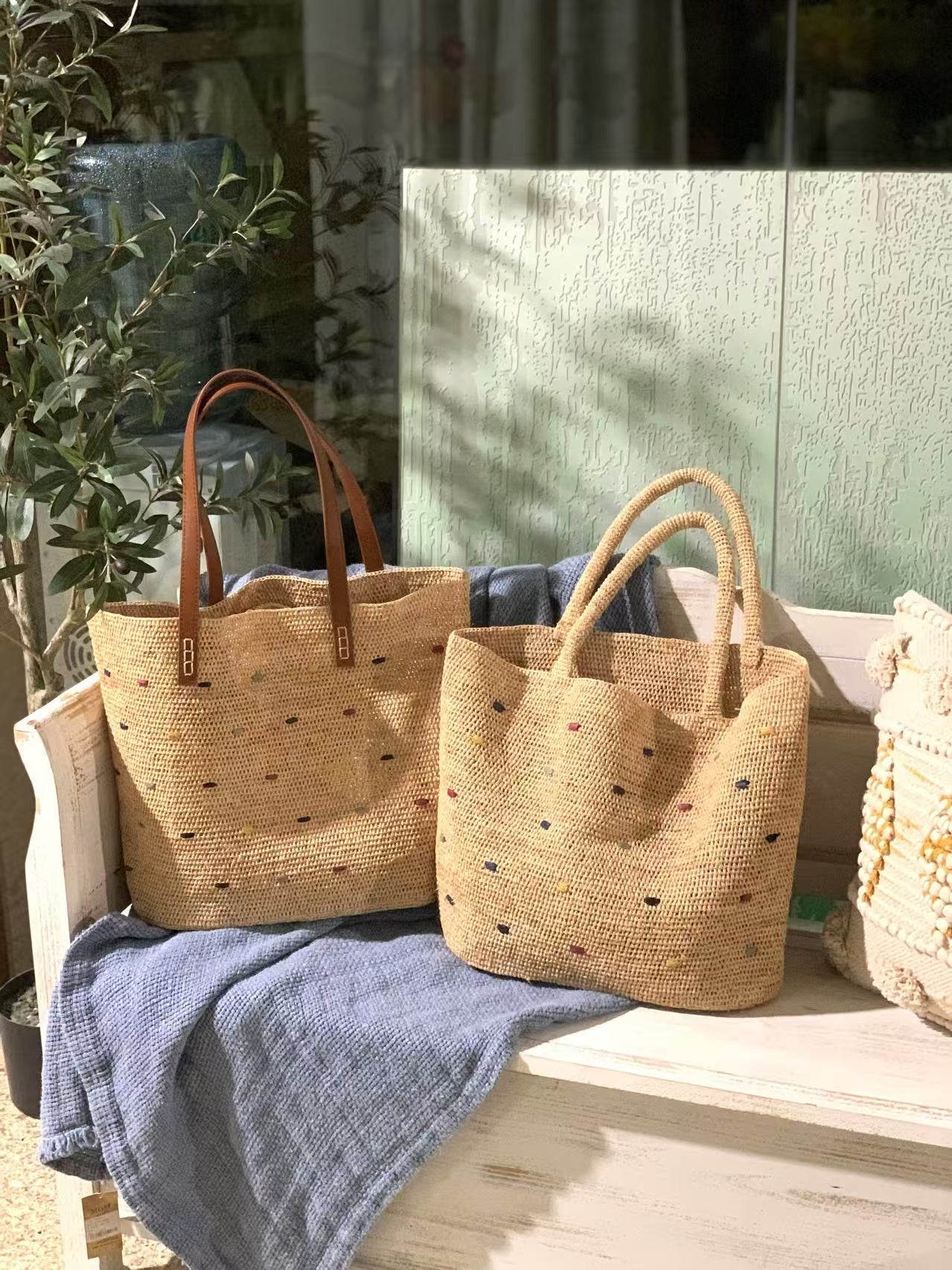 Starry Raffia Bag Woven Handle
