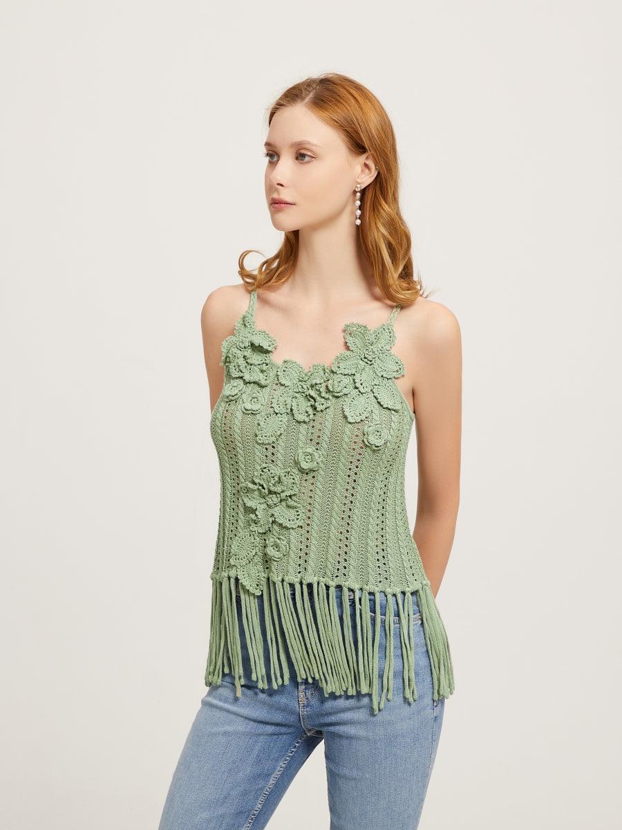 Spring Blossom Strap Top With Hand Crochet Floral