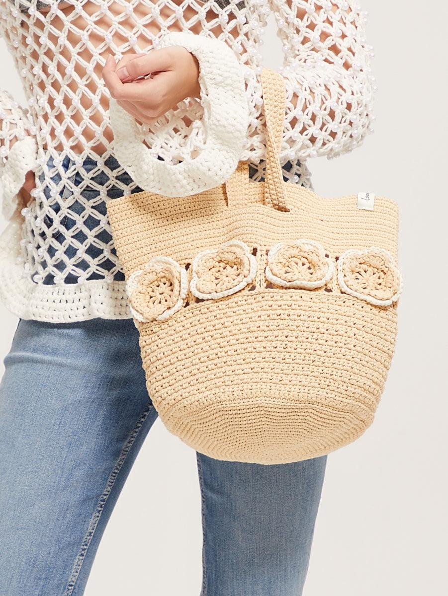 Plum Blossom Hand Crochet Tote Bag Raffia Bag