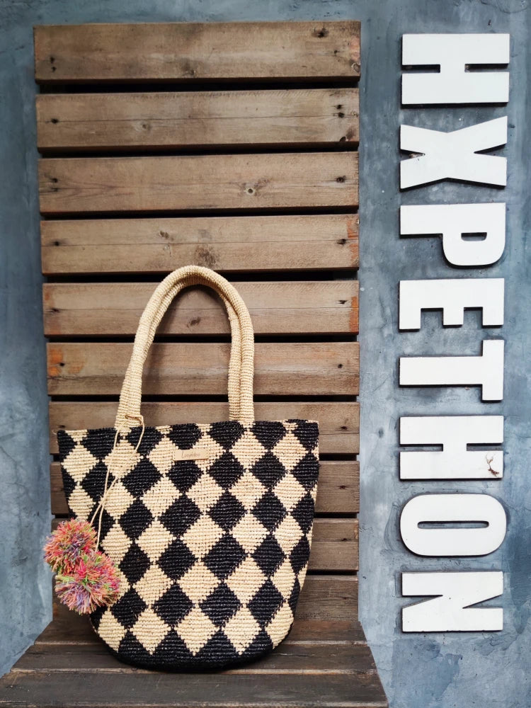 Black and beige plaid shoulder bag