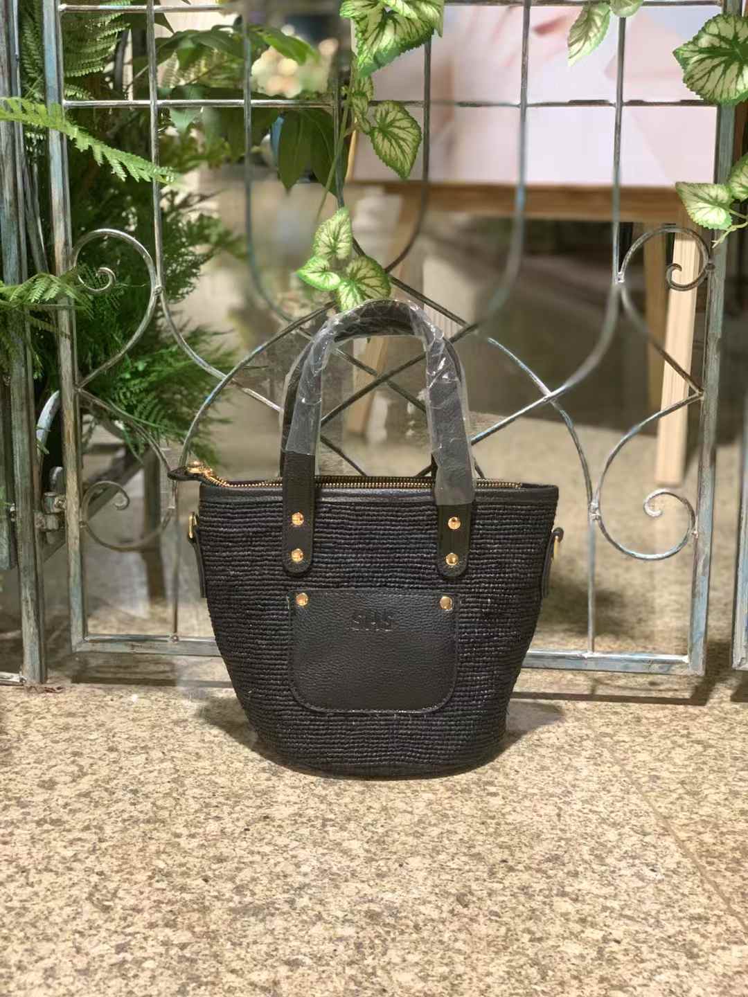 Black raffia crossbody bag