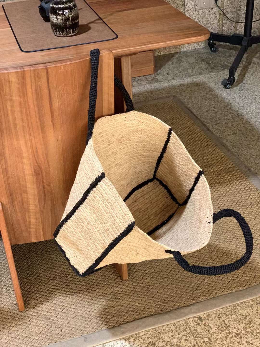 spacious straw tote with 2 top handles