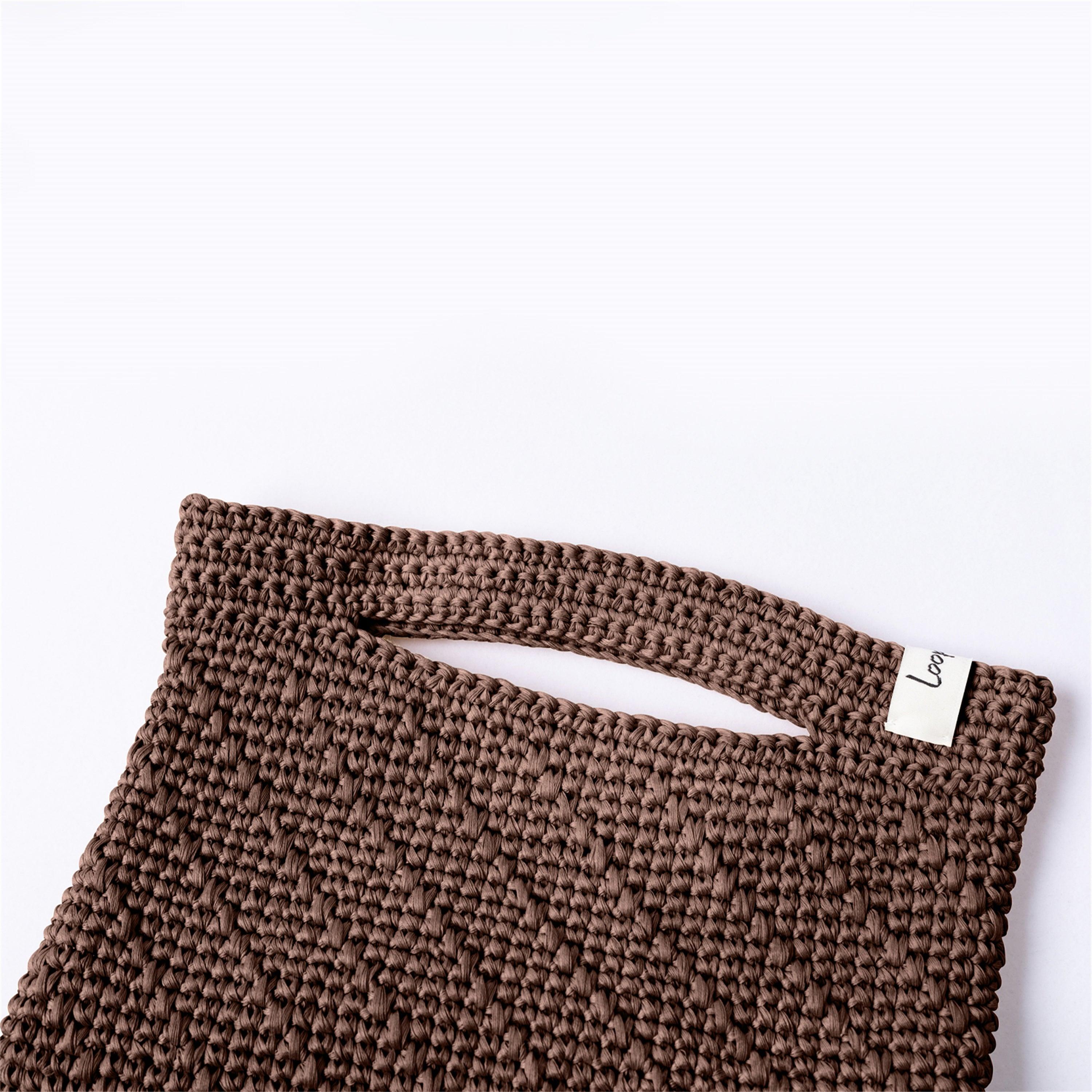 Tilano Hand Crochet Raffia Mini Bucket Bag With Leather Bottom Brown