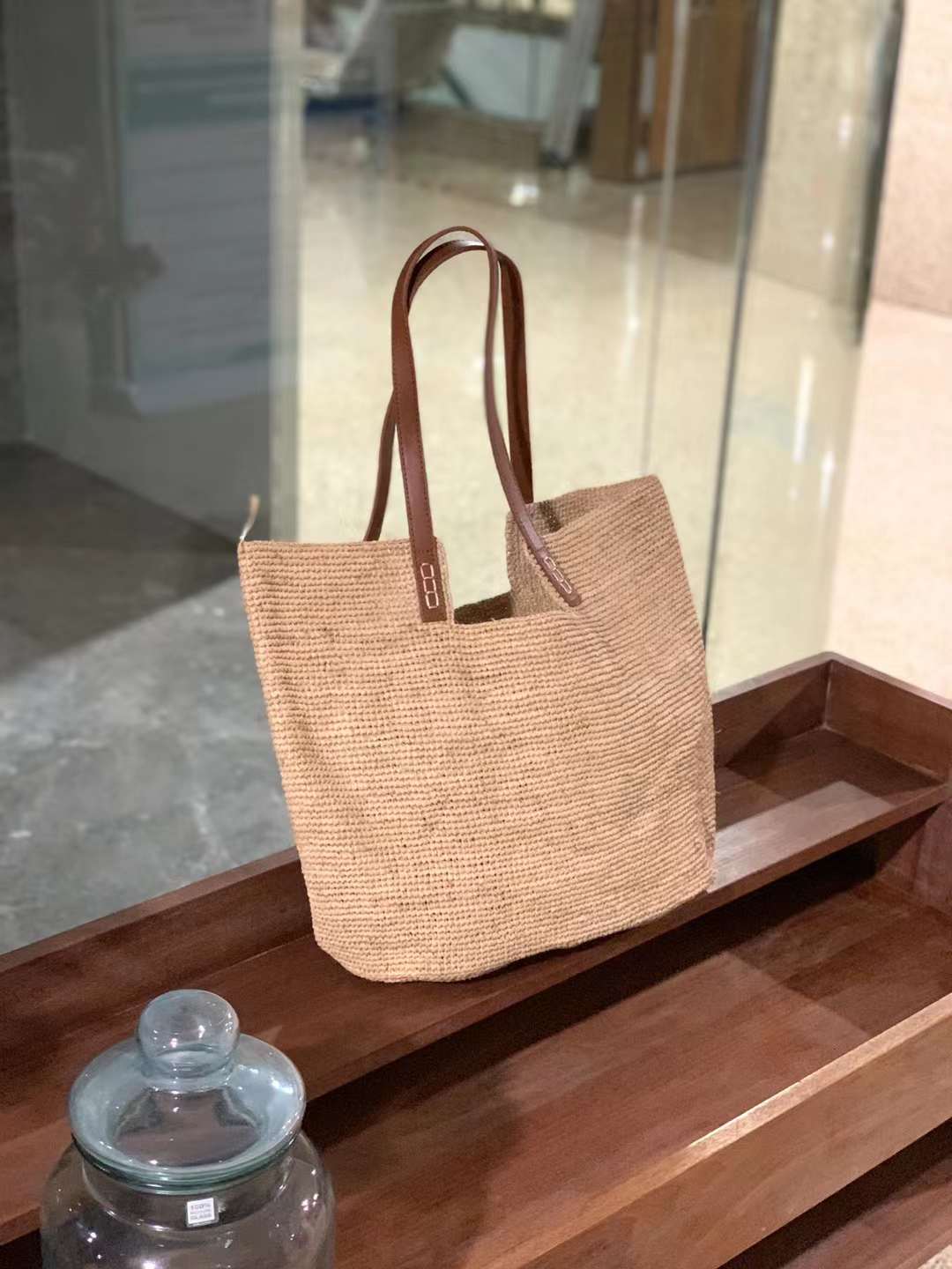 straw bag leather handle