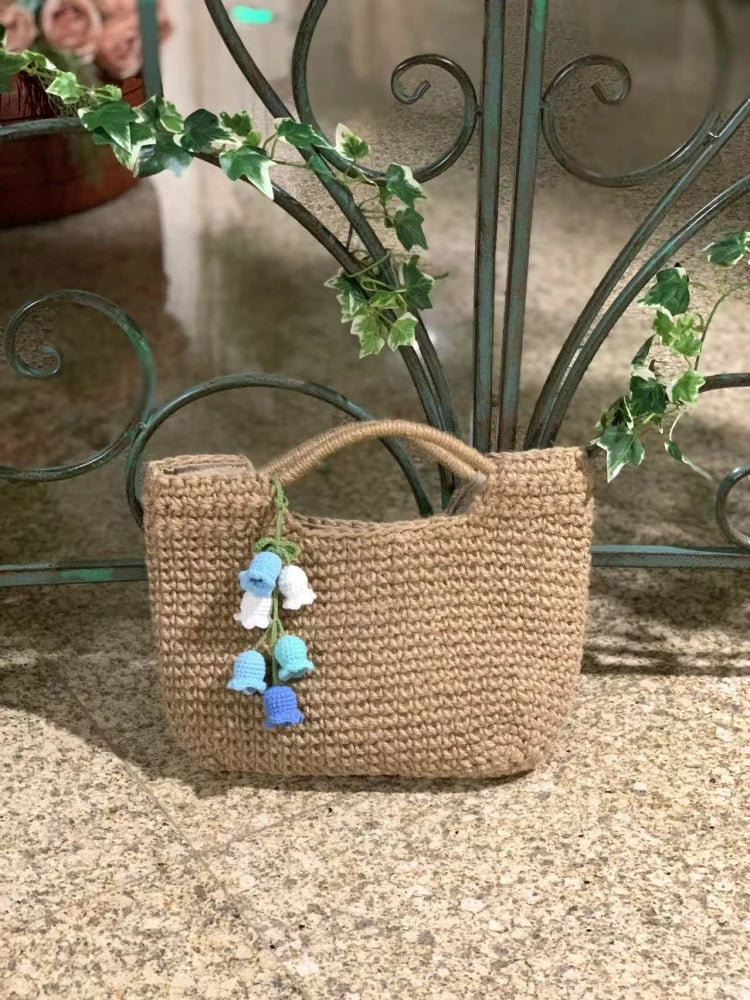 sustainable handmade top handle tote in natural  hemp rope