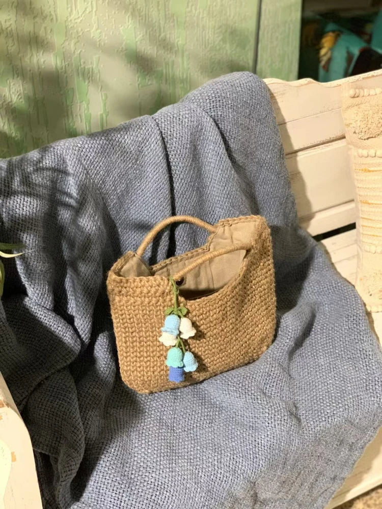 small hemp bag for women, 2 top handles for hand carry