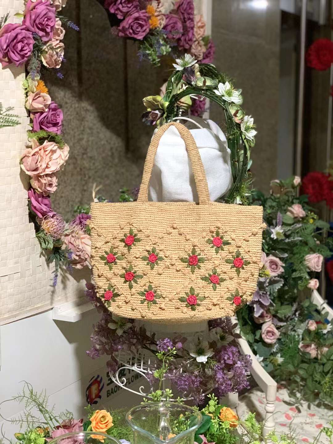 floral straw bag