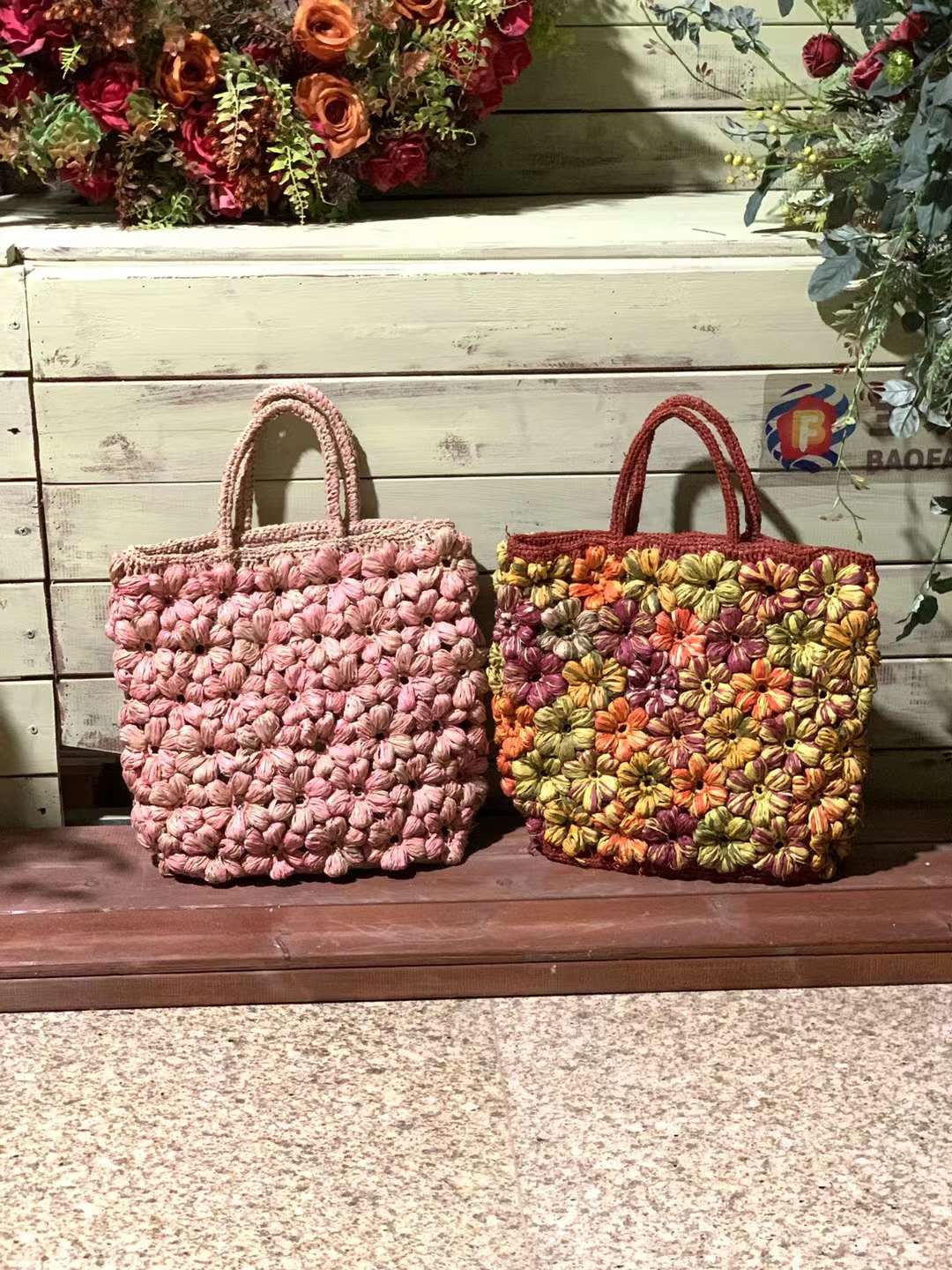 Folli Floral Crochet Bag Puff Flower Red