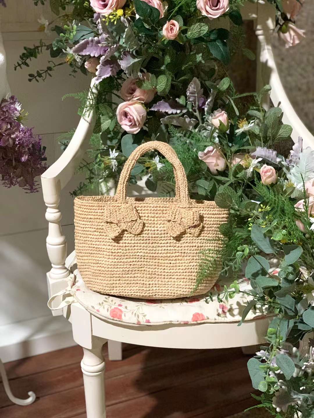 cute Straw tote Bag for women in natural earth tone