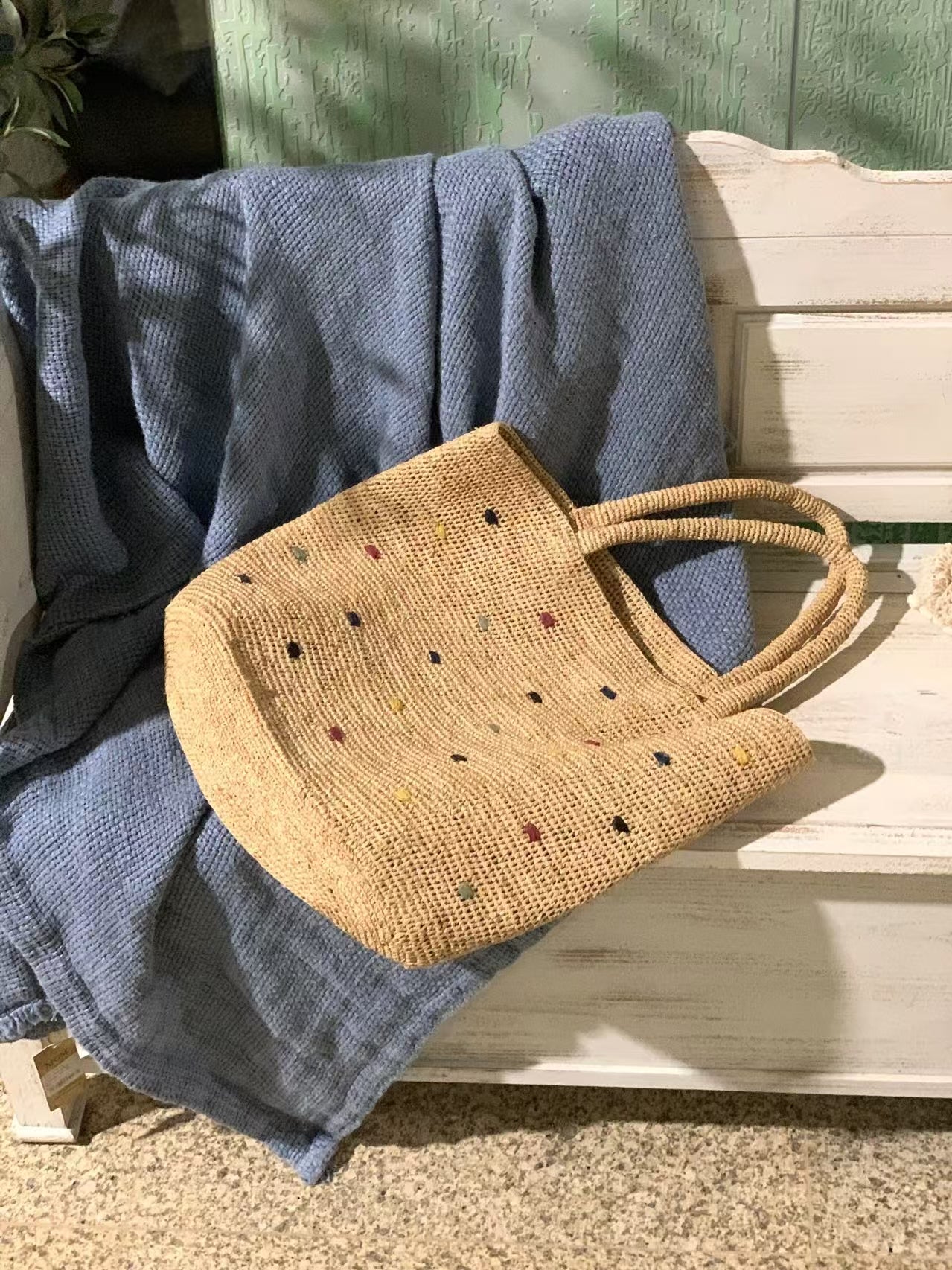 Starry Straw Bag Leather Handle