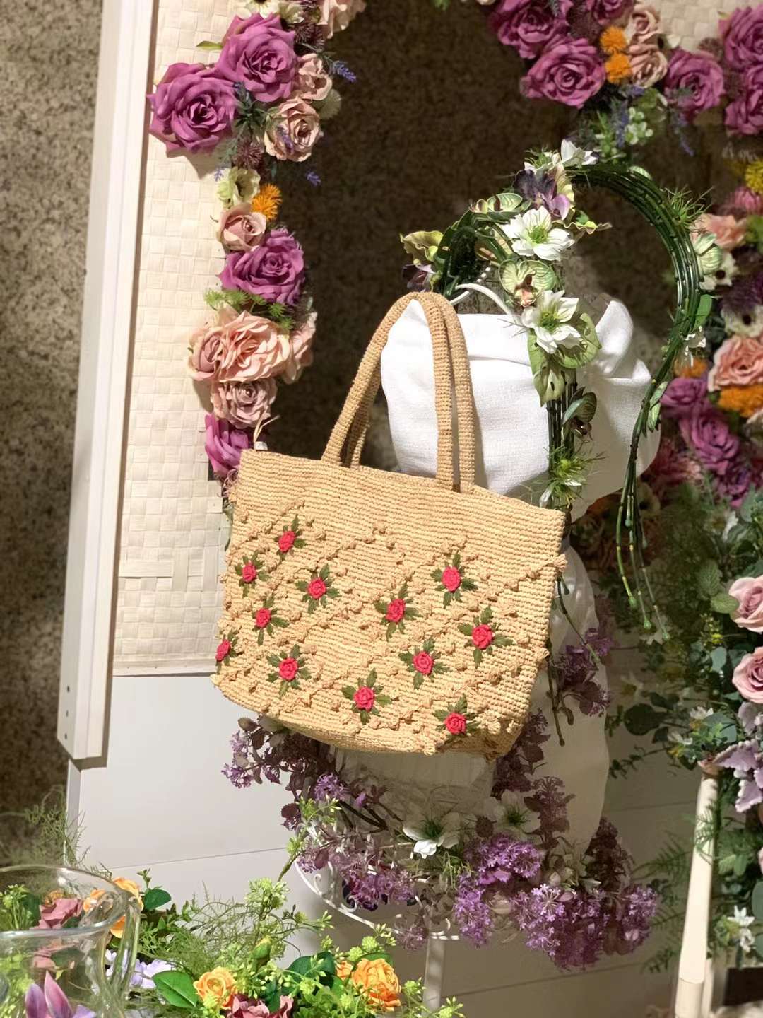 floral straw bag