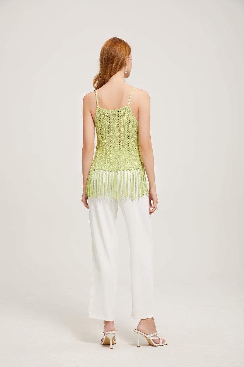 Spring Blossom Hand Crochet Strap Top With Fringe