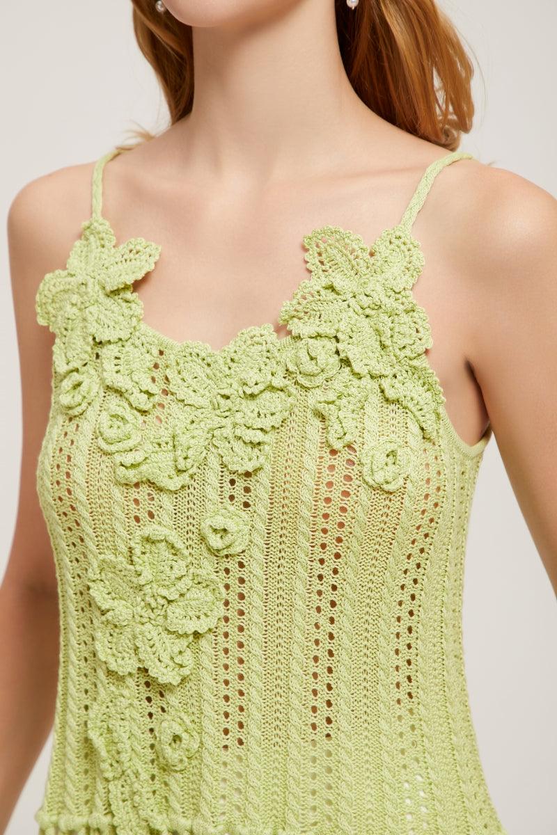 Spring Blossom Hand Crochet Strap Top With Fringe