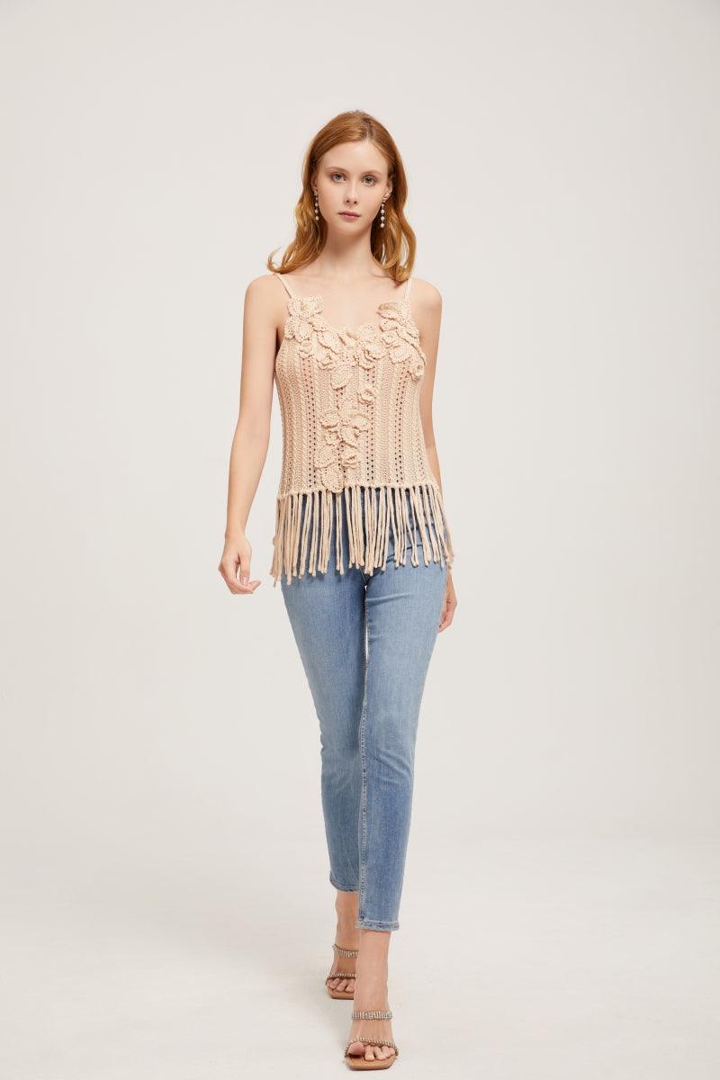 Spring Blossom Fringe Hand Crochet Strap Top