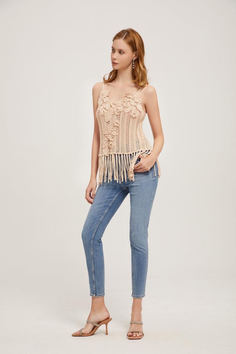 Spring Blossom Fringe Hand Crochet Strap Top