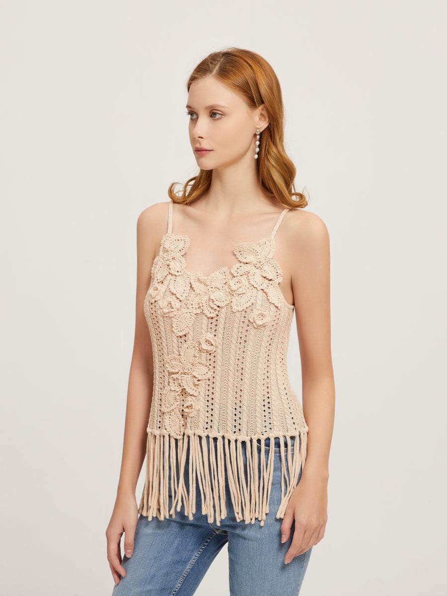 Spring Blossom Fringe Hand Crochet Strap Top