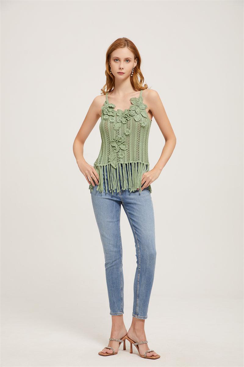 Spring Blossom Strap Top With Hand Crochet Floral