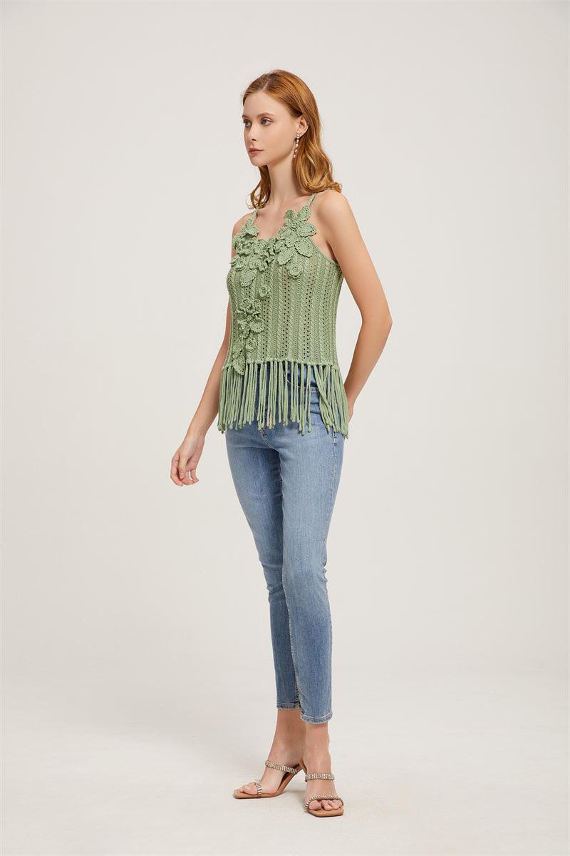 Spring Blossom Strap Top With Hand Crochet Floral