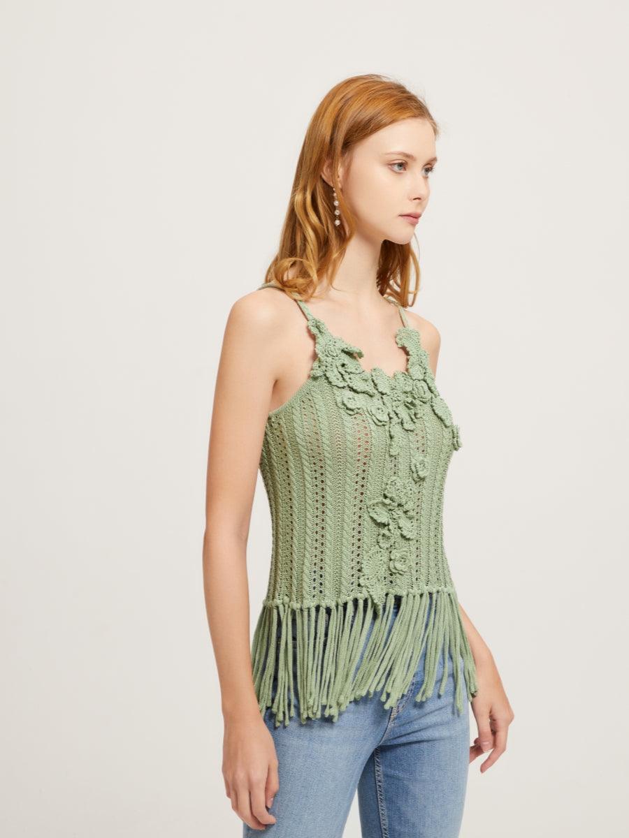 Spring Blossom Strap Top With Hand Crochet Floral