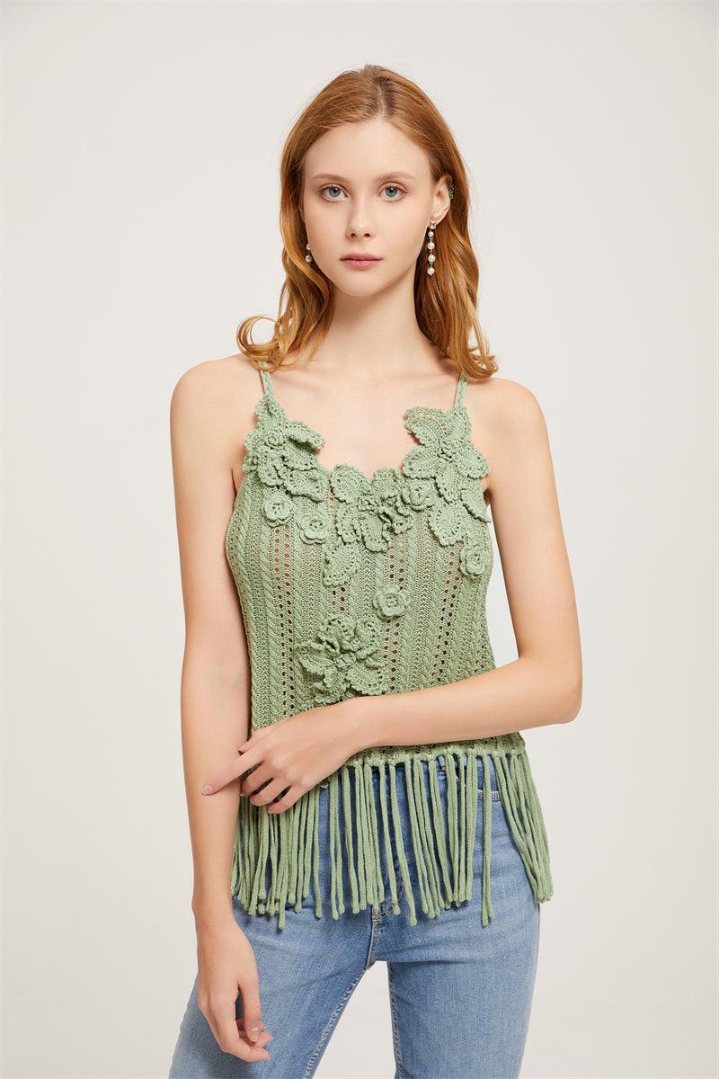 Spring Blossom Strap Top With Hand Crochet Floral