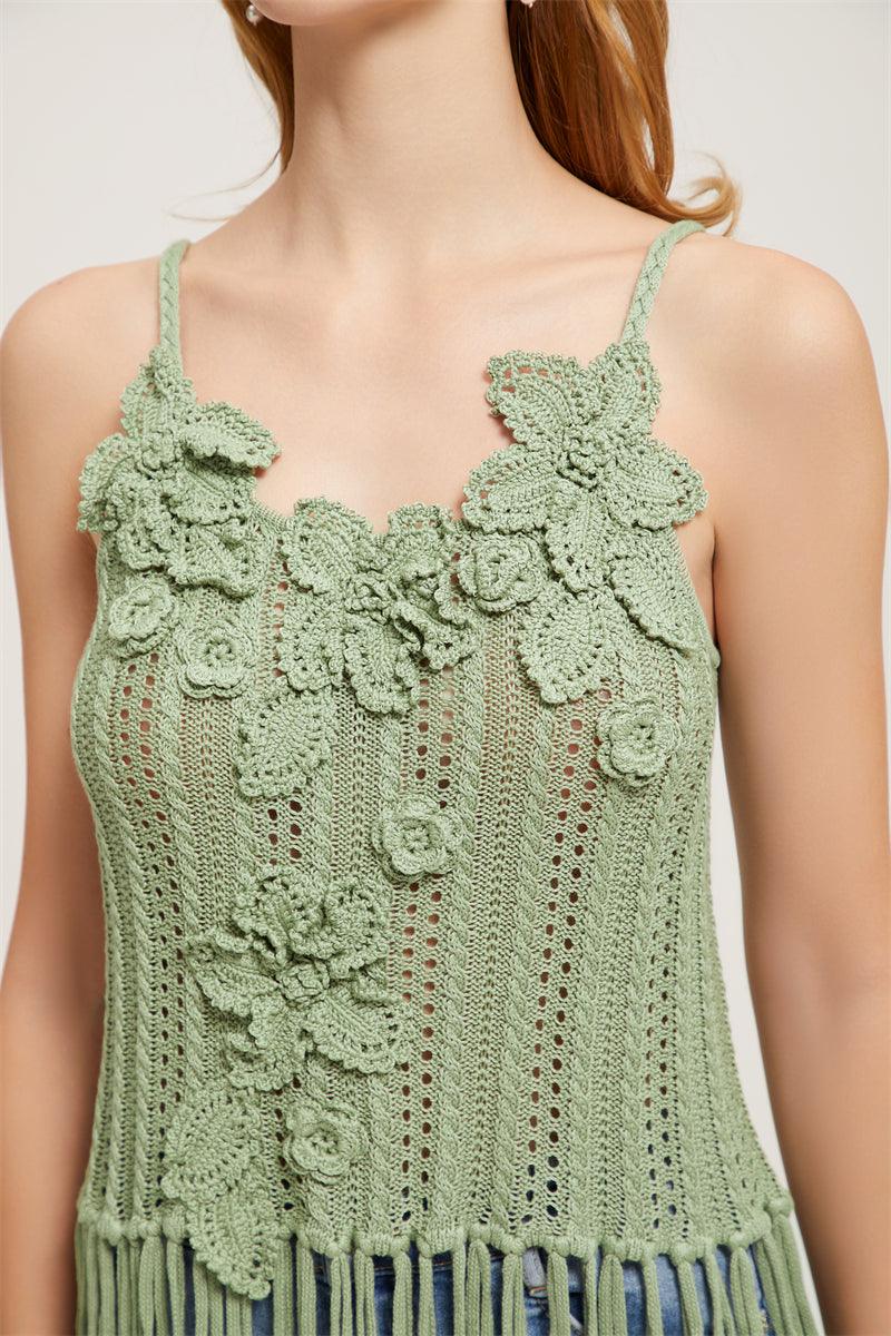 Spring Blossom Strap Top With Hand Crochet Floral