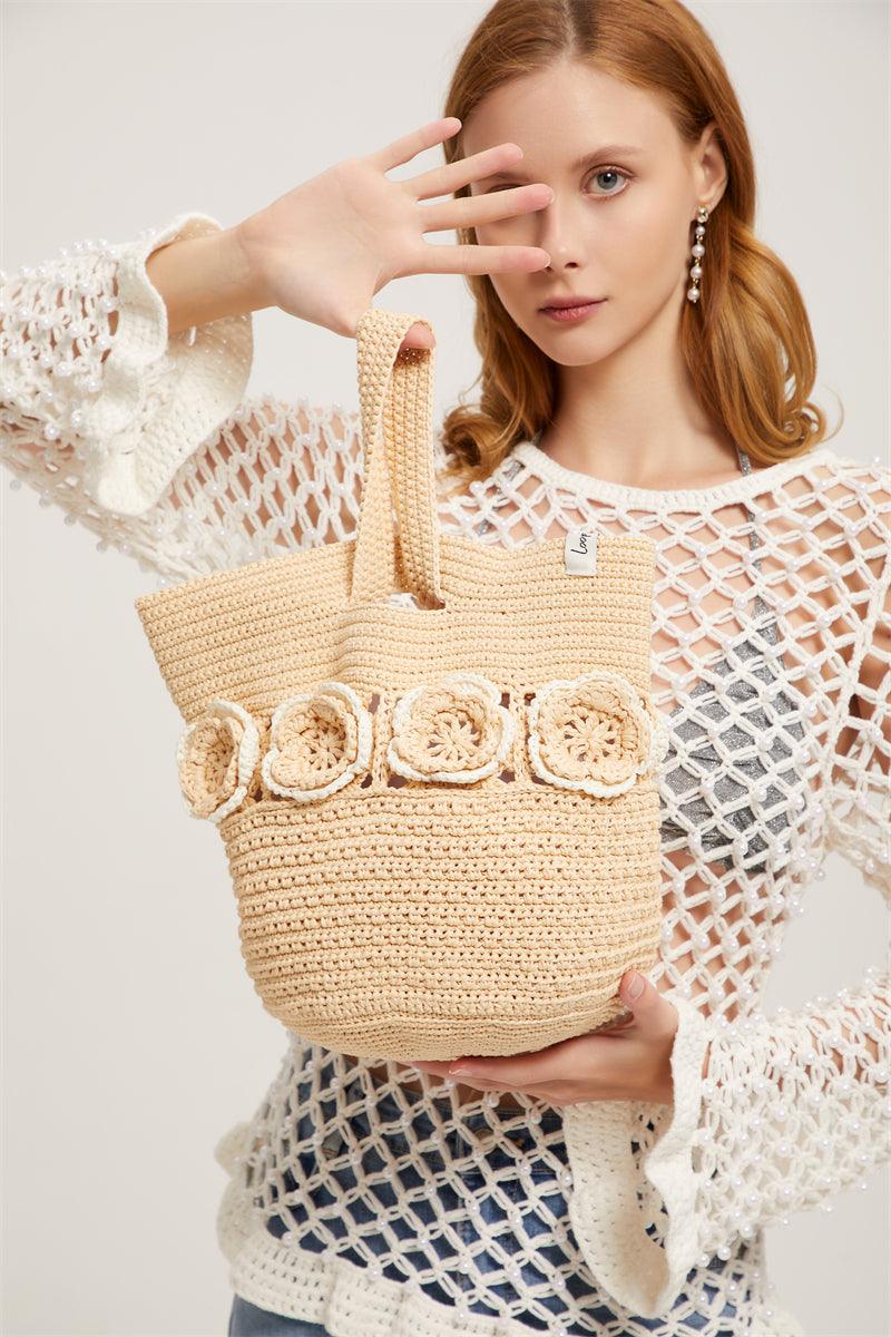 Plum Blossom Hand Crochet Tote Bag Raffia Bag