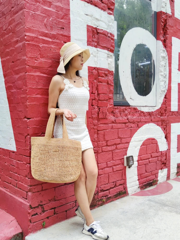 Rosa Crochet Sun Hat with Ribbon Beige