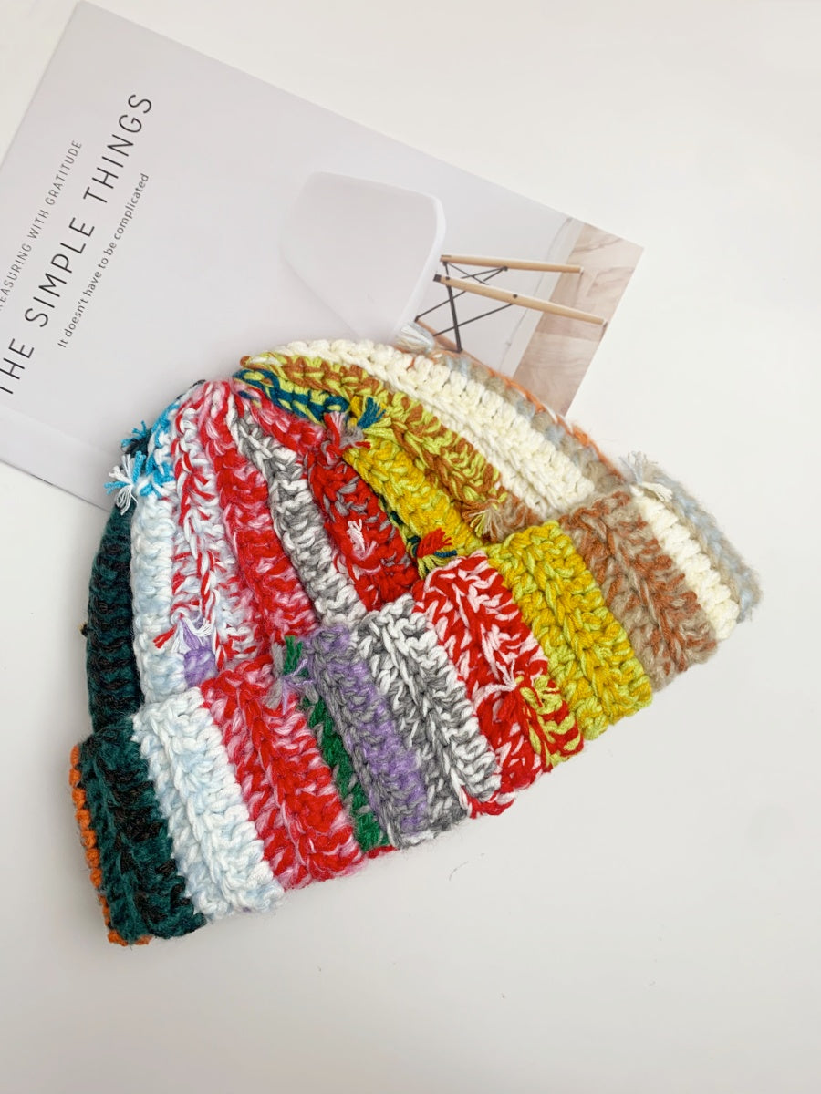 Colorful scrap yarn beanie, handmade winter hat