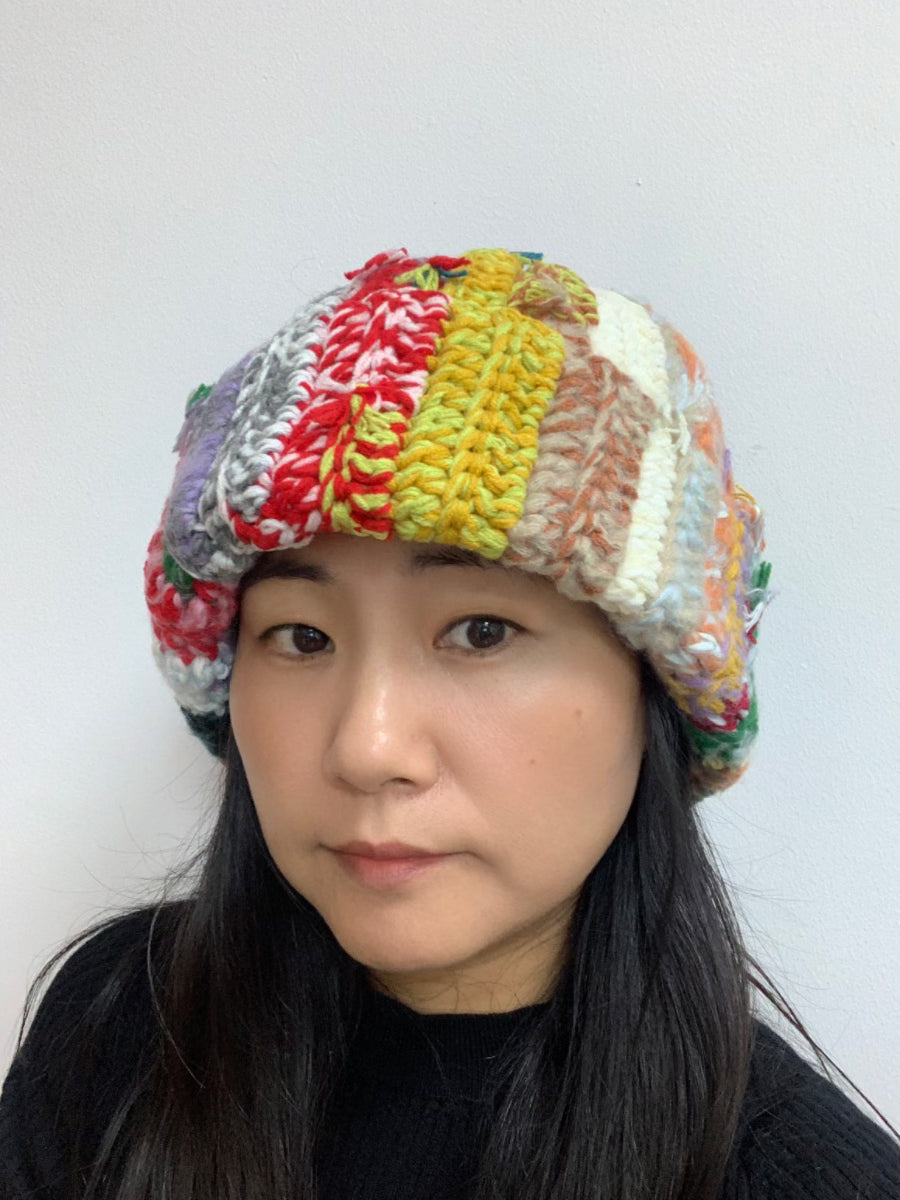 Colorful crochet beanie in scrap yarn, handmade winter hat