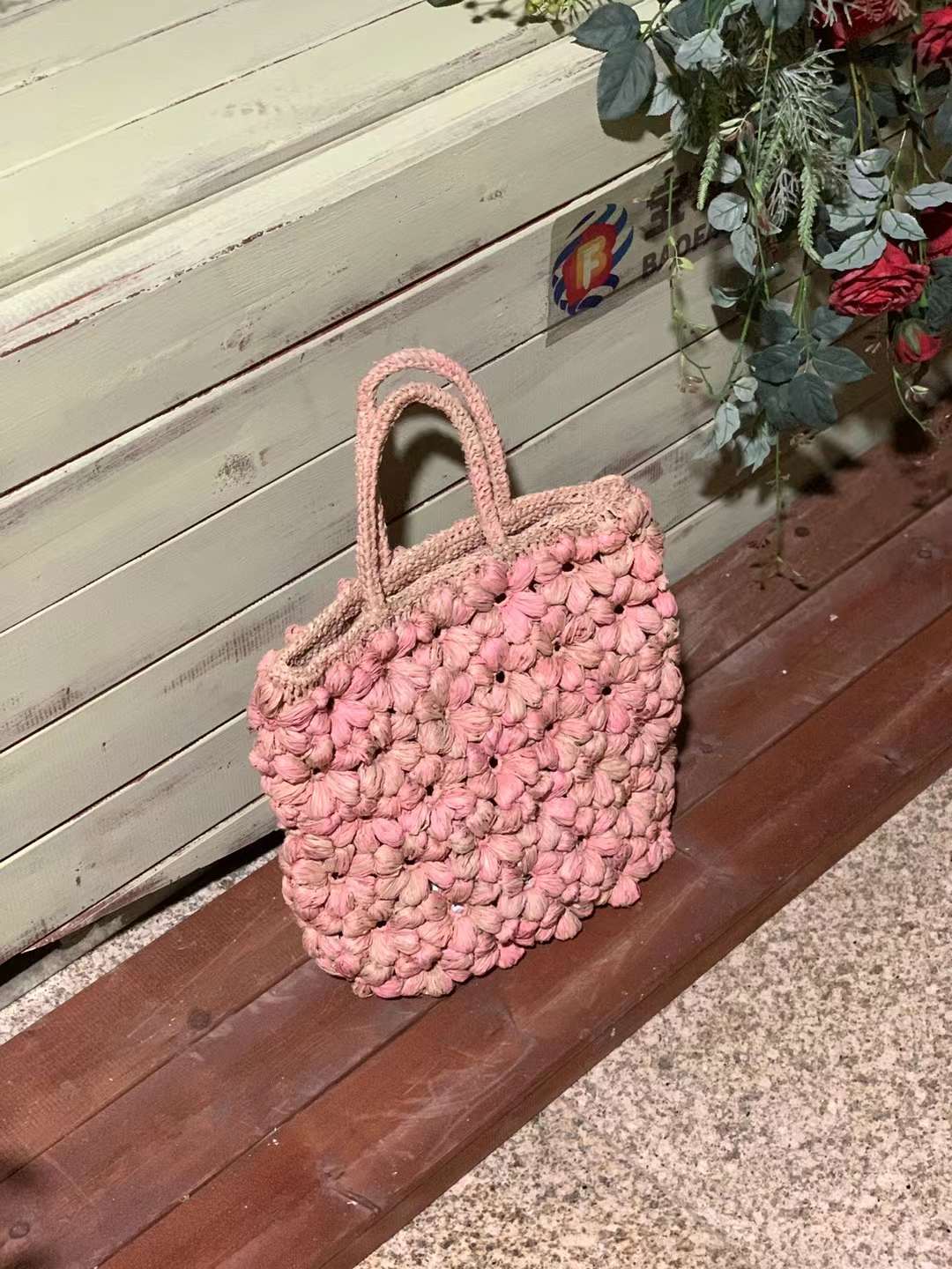 Folli Crochet Bag Puff Flower Pink