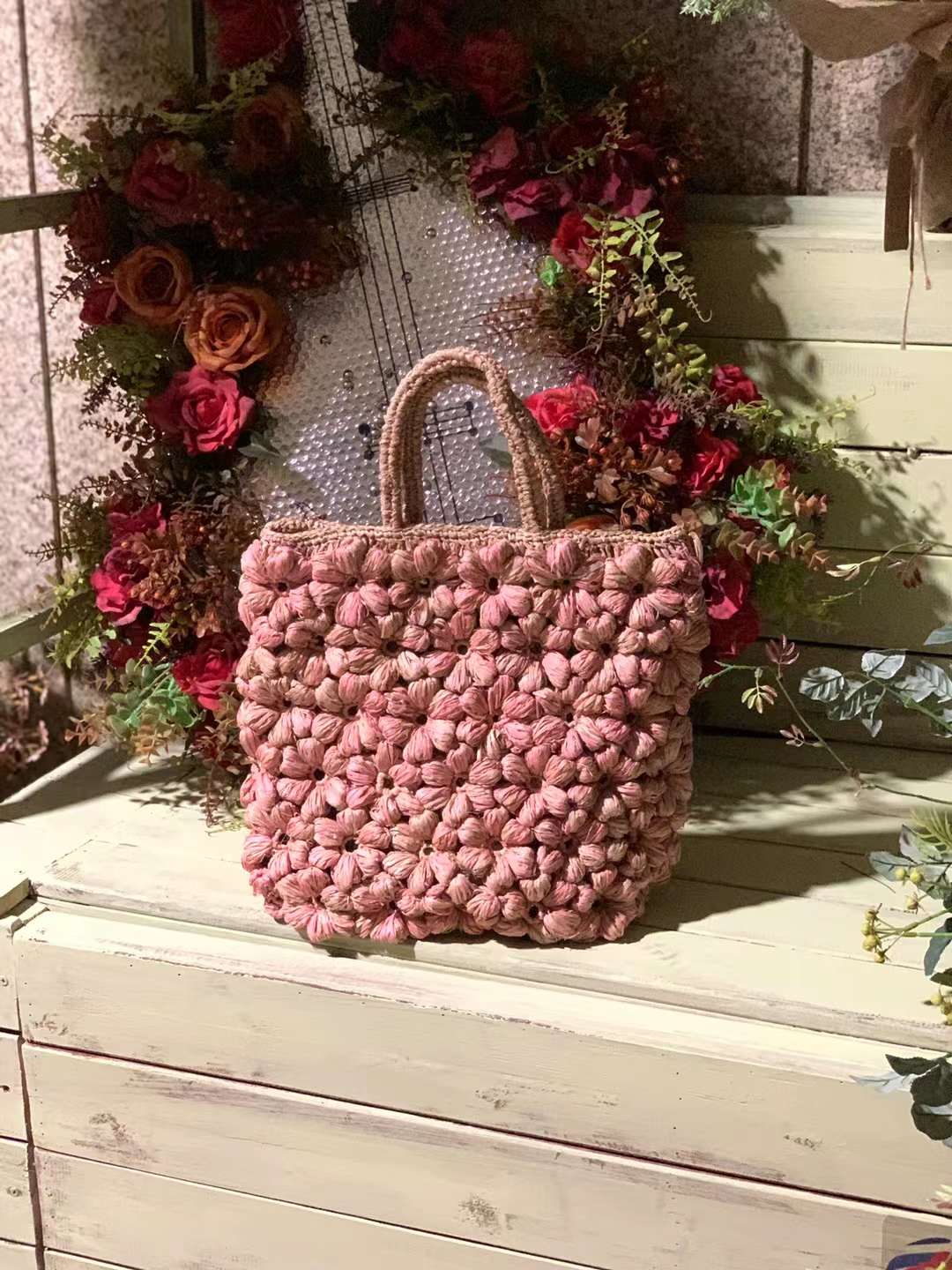 Folli Crochet Bag Puff Flower Pink