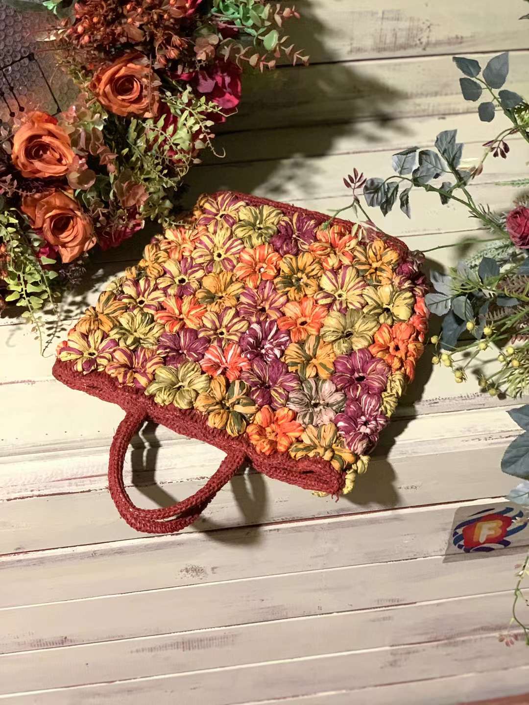 Folli Floral Crochet Bag Puff Flower Red