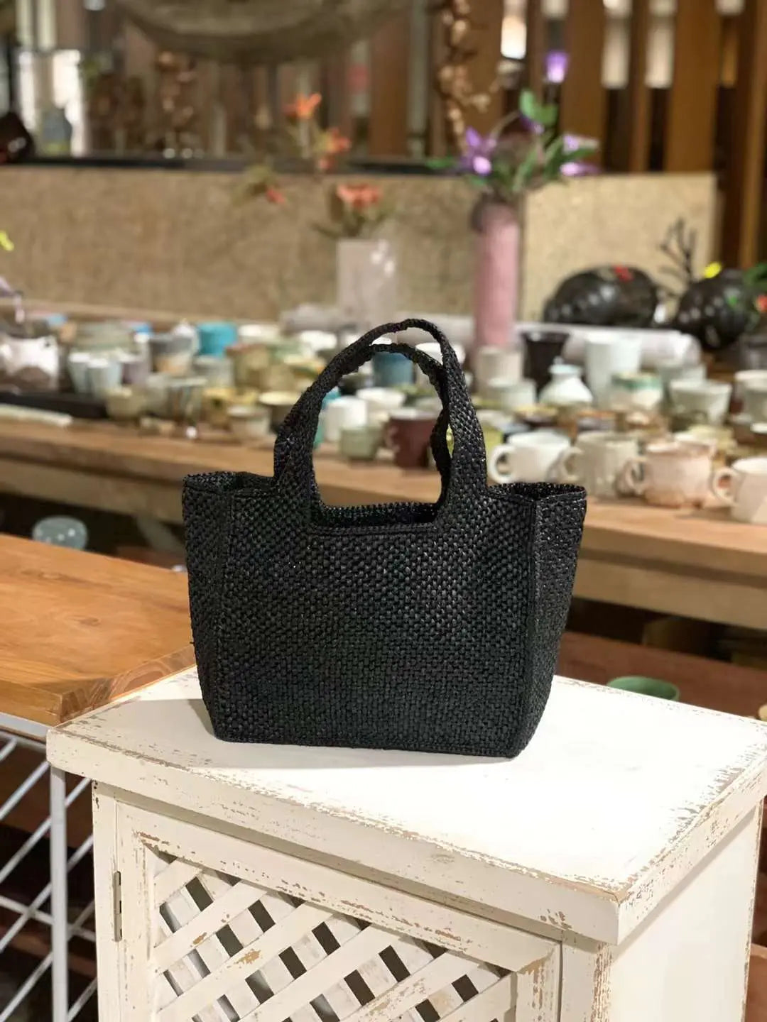 Black raffia bag sales
