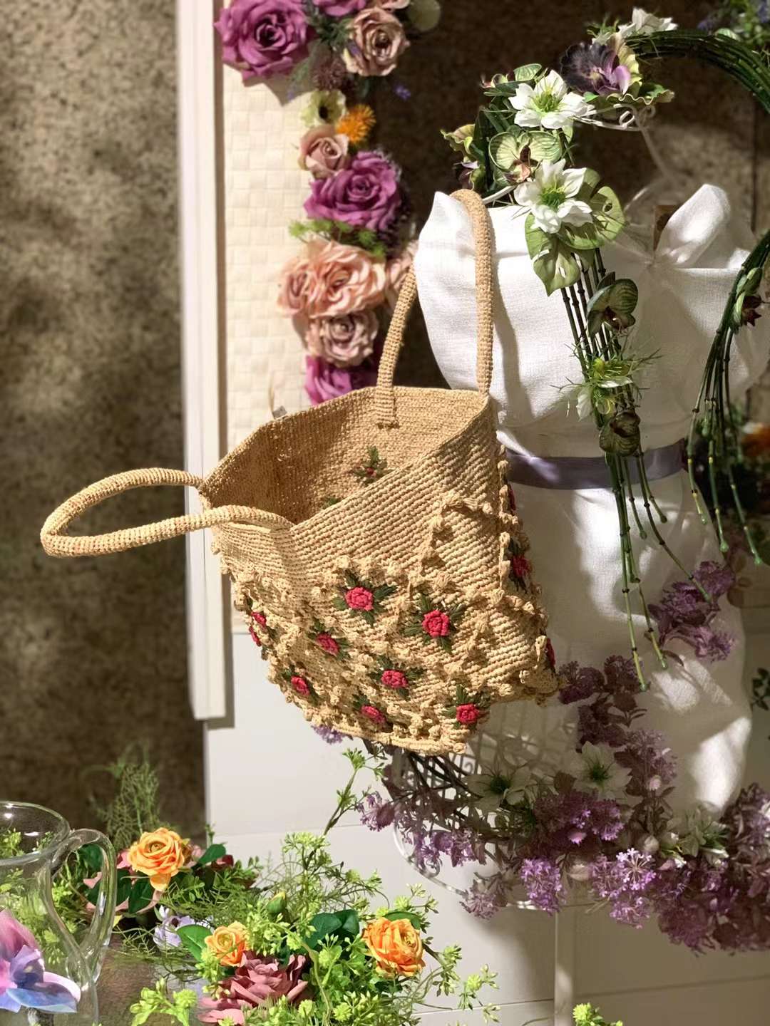 Handmade floral tote bag