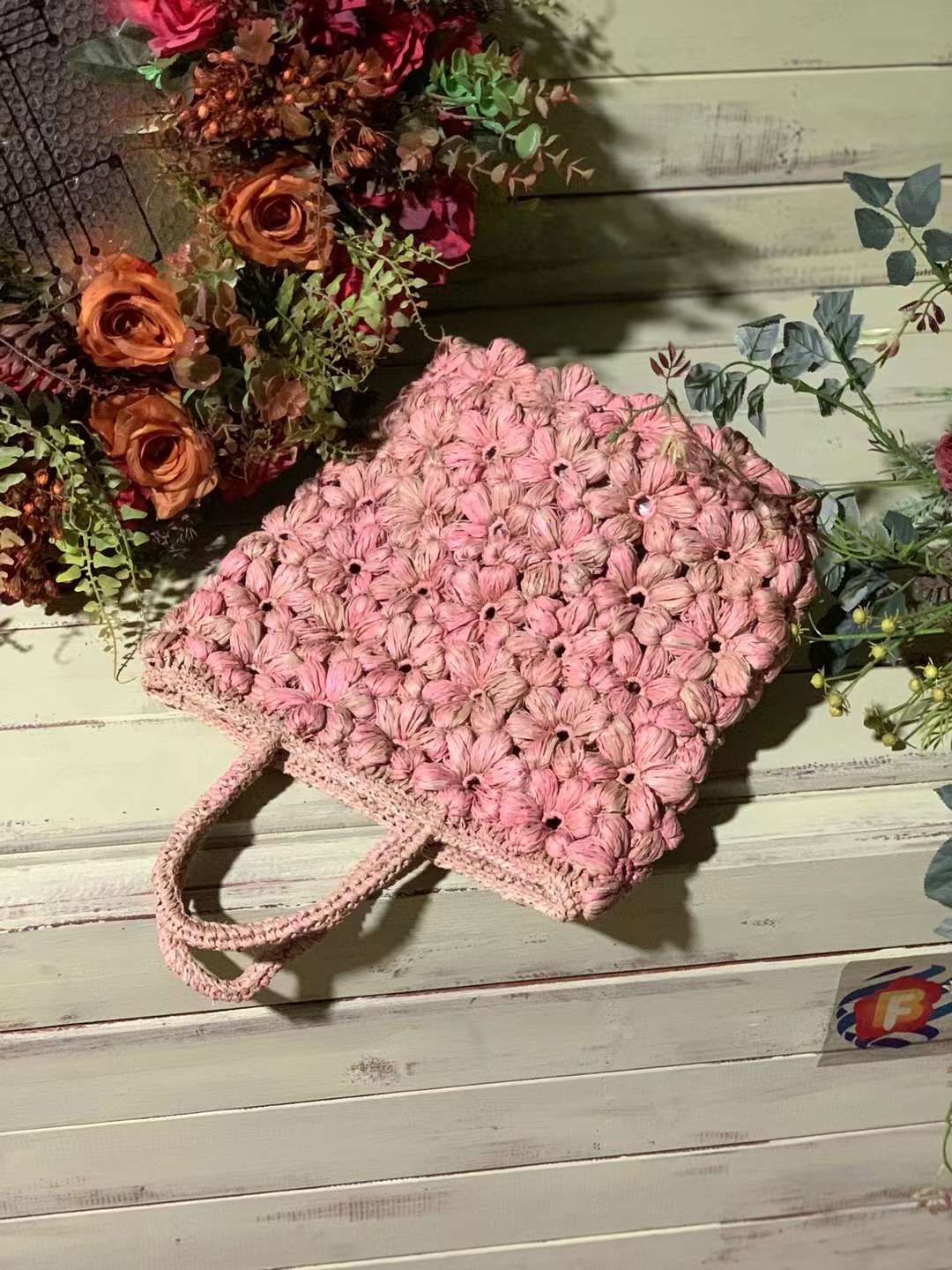 Folli Crochet Bag Puff Flower Pink